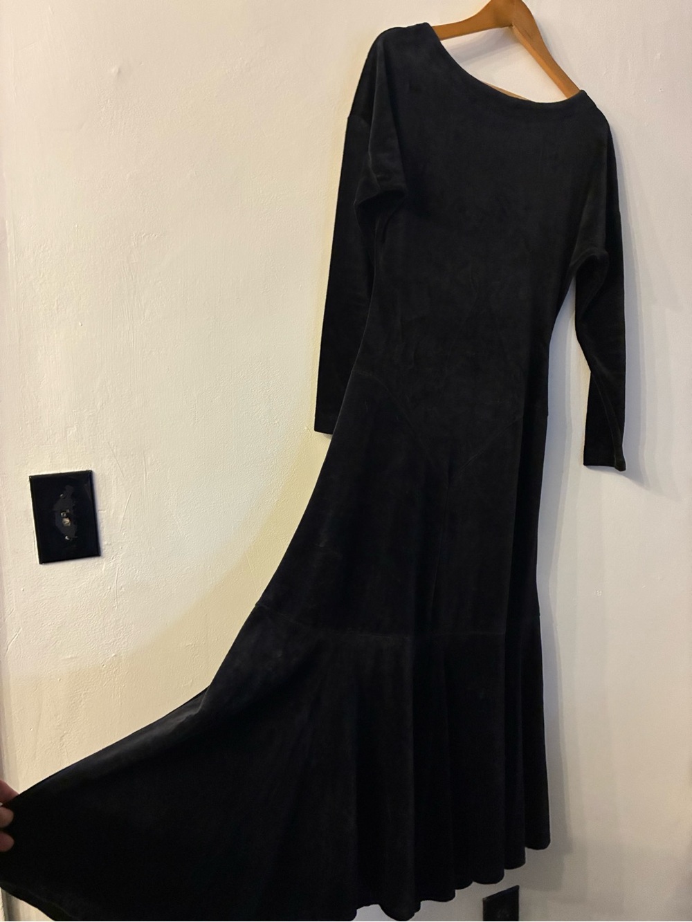 Vintage 1980’s Original Rare Betsey Johnson Punk Label Velvet Maxi Dress Black - Picture 5 of 13
